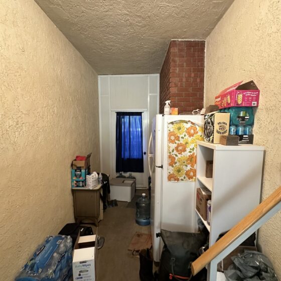 Before: narrow side entry used for storage in a Lakeside home