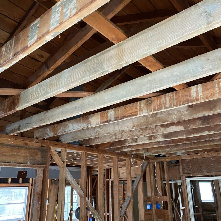 Original ceiling rafters opened up during a Point Loma ceiling vault