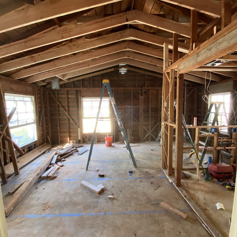 Ceiling framing work in progress during a Point Loma ceiling vault